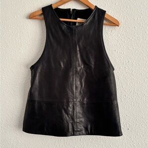 Black Leather Sleeveless Tunic Top